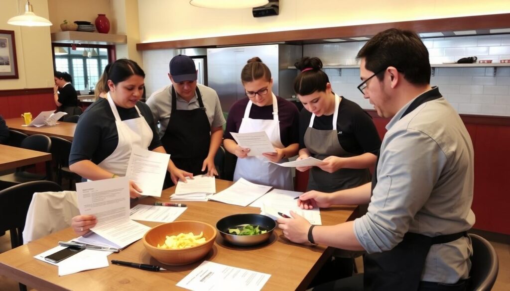 Équipe de restaurant collaborant sur leur plan HACCP simplifié