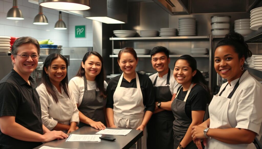 Équipe de restaurant satisfaite de leur système HACCP simplifié