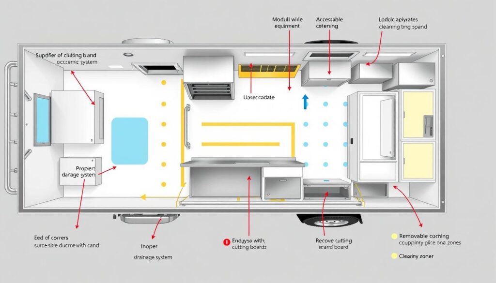 Schéma d'organisation d'un food truck pour faciliter le nettoyage HACCP