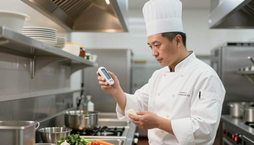 Chef cuisinier appliquant les procédures HACCP en cuisine professionnelle