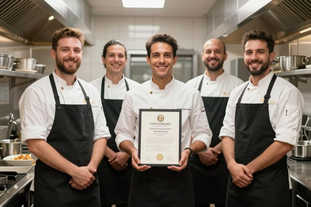 Équipe restaurant fière de sa certification hygiène Équipe restaurant fière de sa certification hygiène