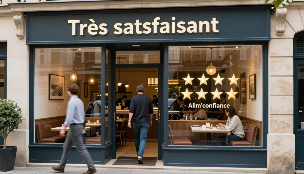 Restaurant affichant fièrement sa mention Très satisfaisant Alim'confiance
