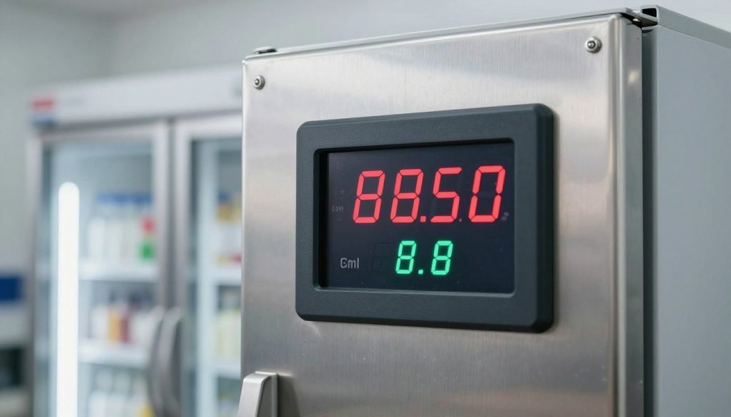 Thermomètre digital affichant température chambre froide restaurant Thermomètre digital affichant température chambre froide restaurant