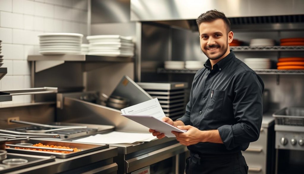 Restaurant manager implementing compliance plan for gestion des huiles de friture