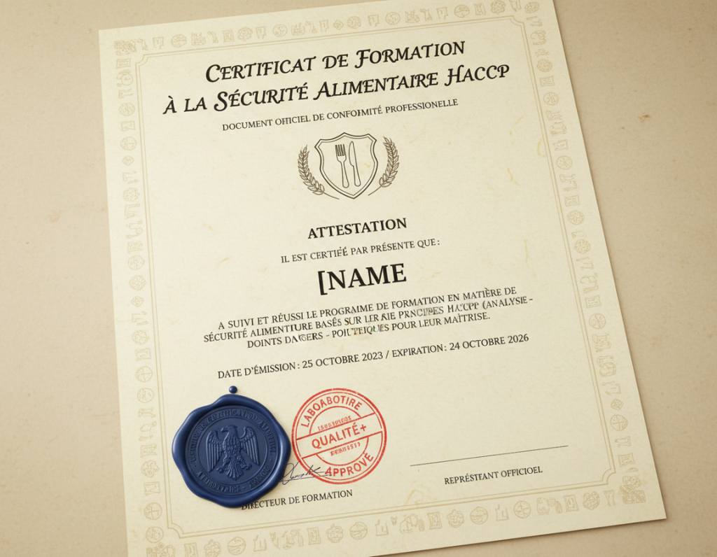 Attestation HACCP officielle avec tampon organisme agréé