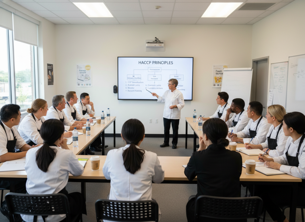 Formation hygiène alimentaire en salle de classe avec participants
