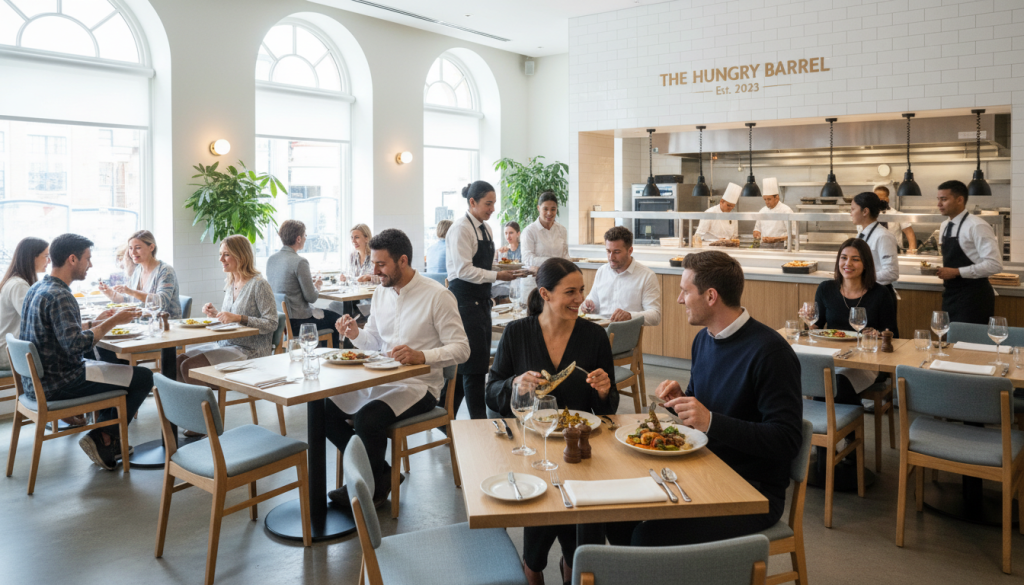 Restaurant conformes normes hygiène avec clients satisfaits