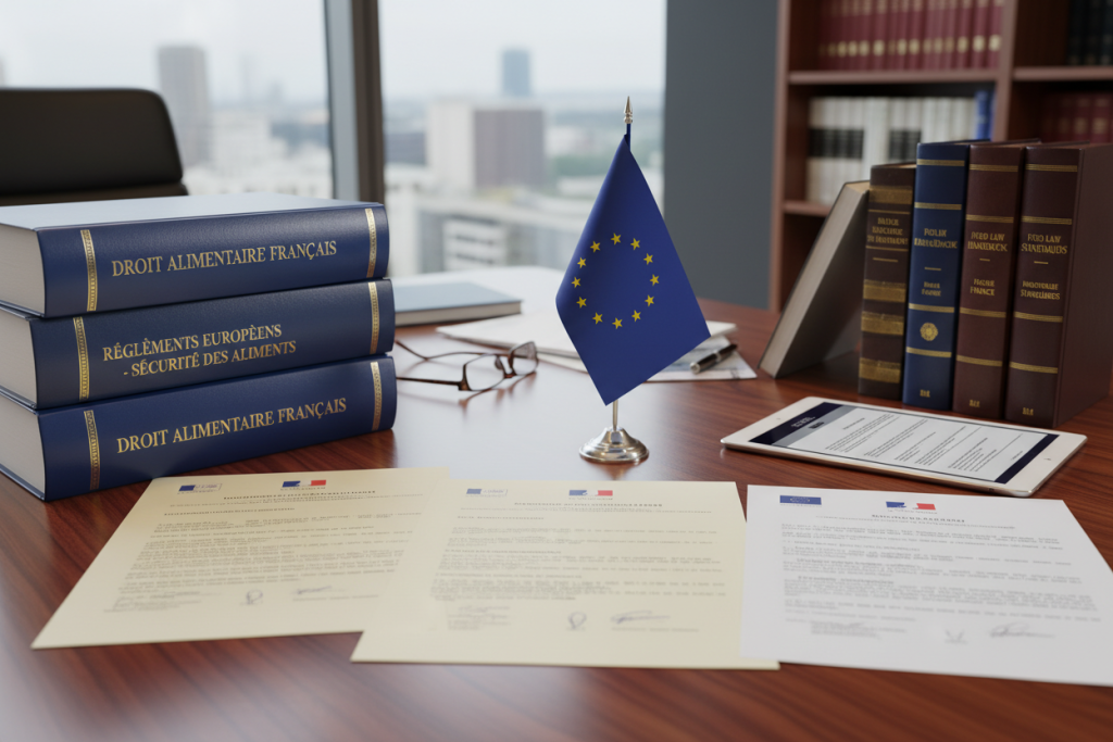 Textes réglementaires hygiène alimentaire et drapeau européen