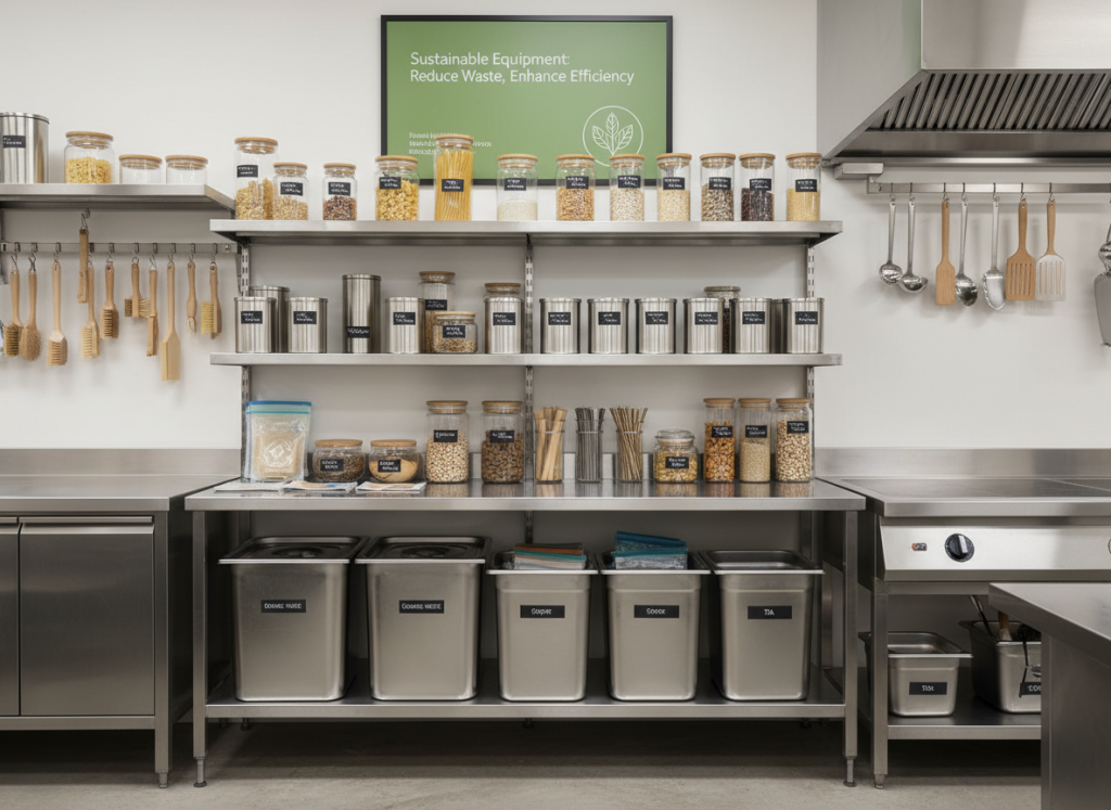 Équipement professionnel pour cuisine zéro déchet avec bocaux et contenants réutilisables
