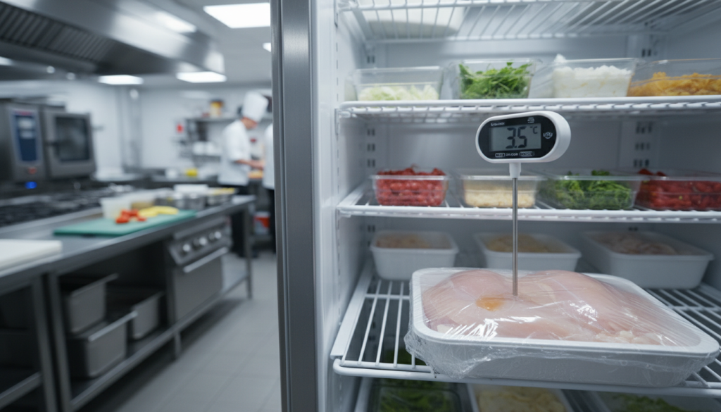 Thermomètre de cuisine professionnel mesurant la température des aliments réfrigérés