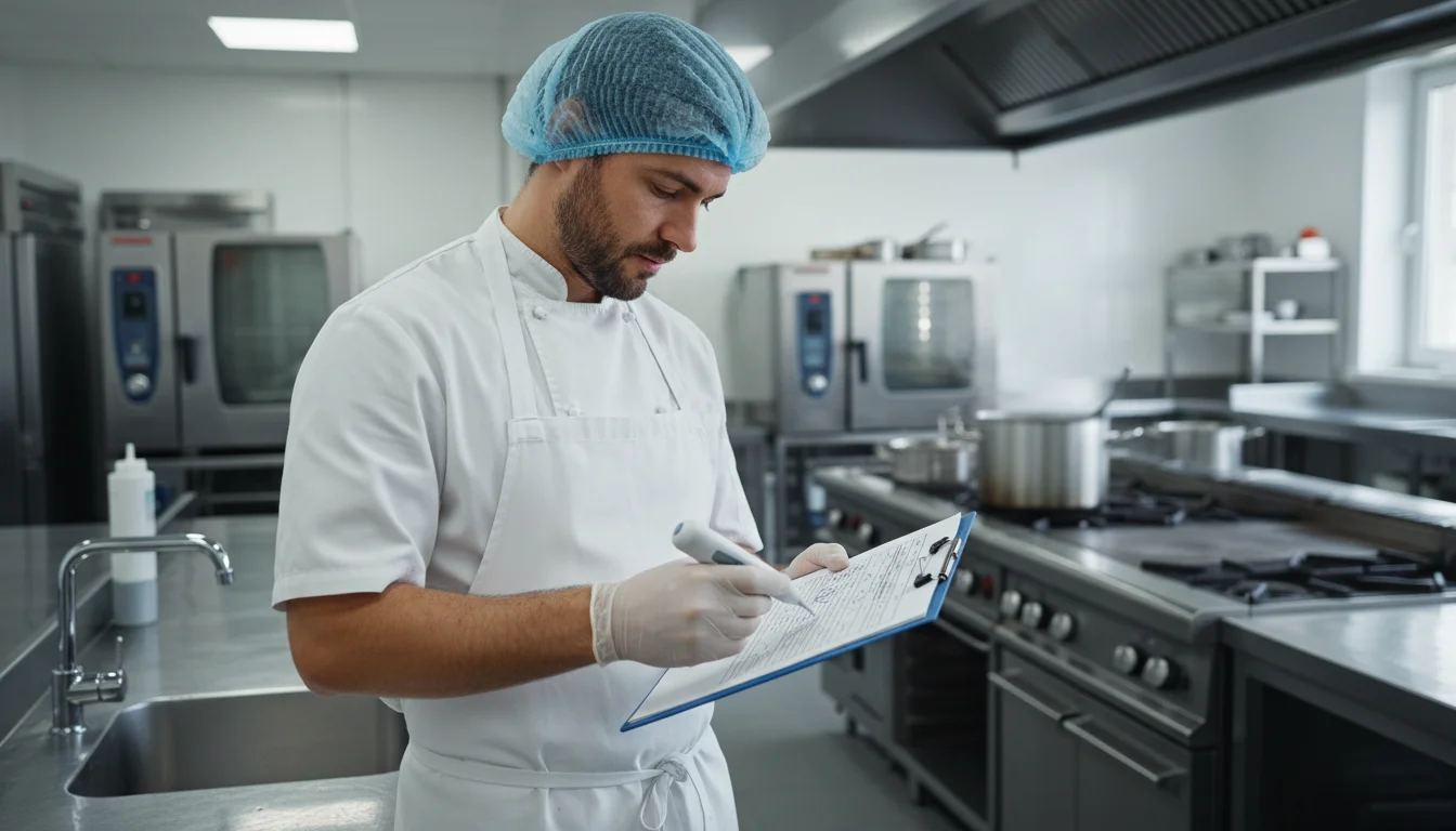 Chef restaurant appliquant protocole HACCP cuisine professionnelle